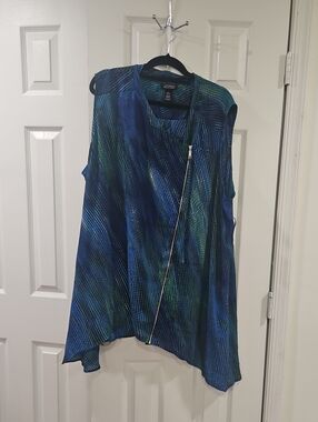 Catherines Blue and Green Sleeveless Asymmetrical Zip Tunic